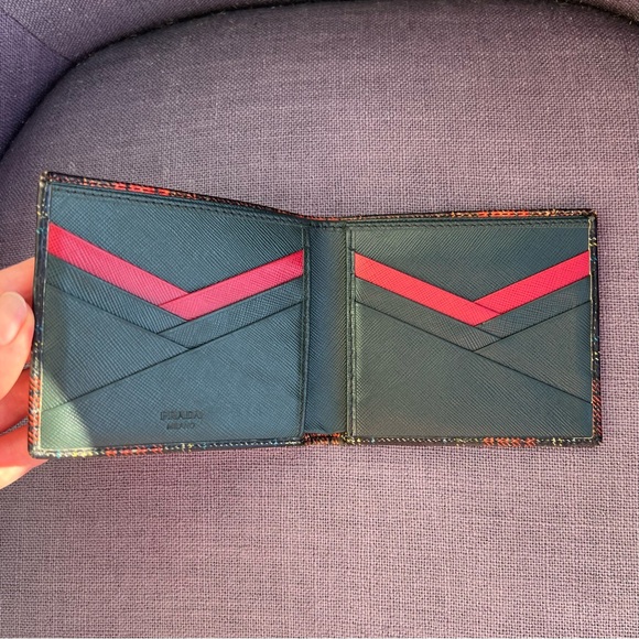 PRADA Bi-Fold Wallet Saffiano Leather Multicolor Plated Pattern - Picture 2 of 4